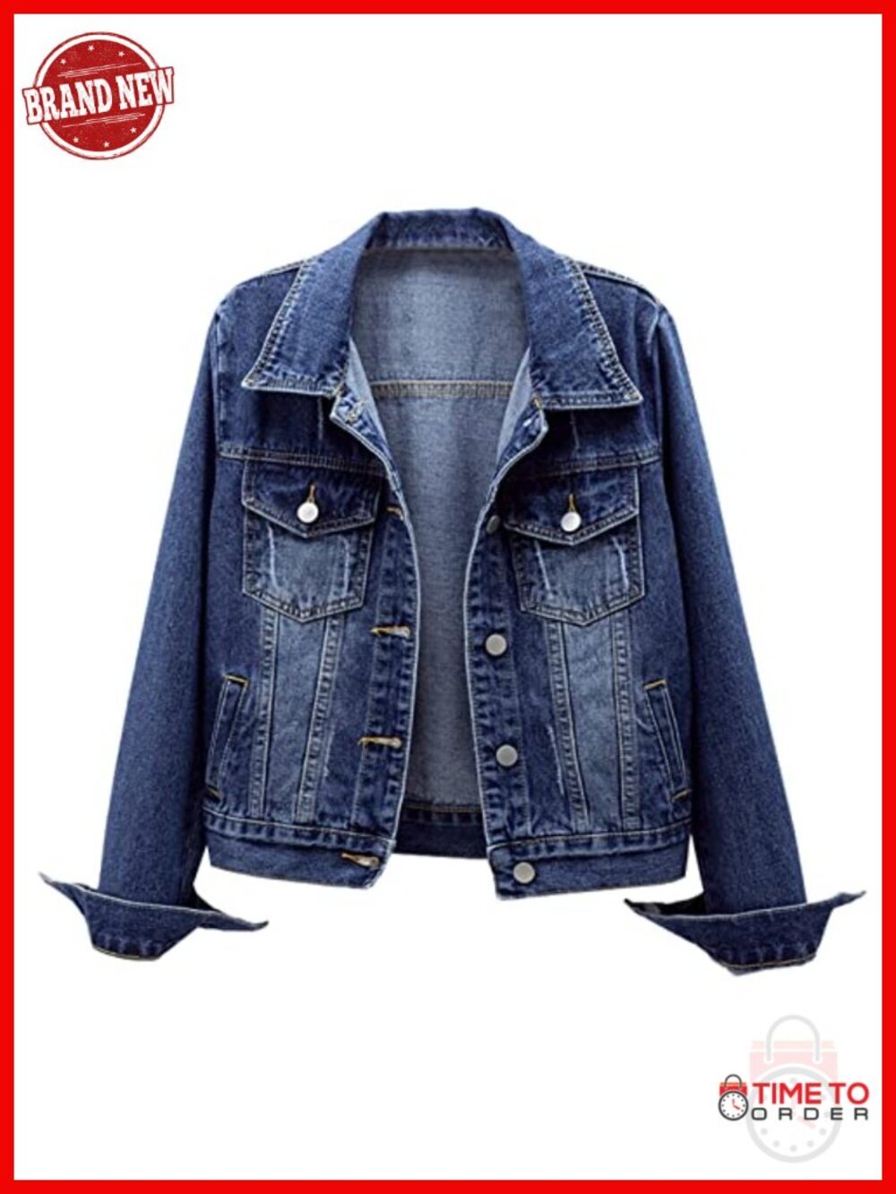 Distressed Denim Jacket - Long Sleeve Button Down Coat
